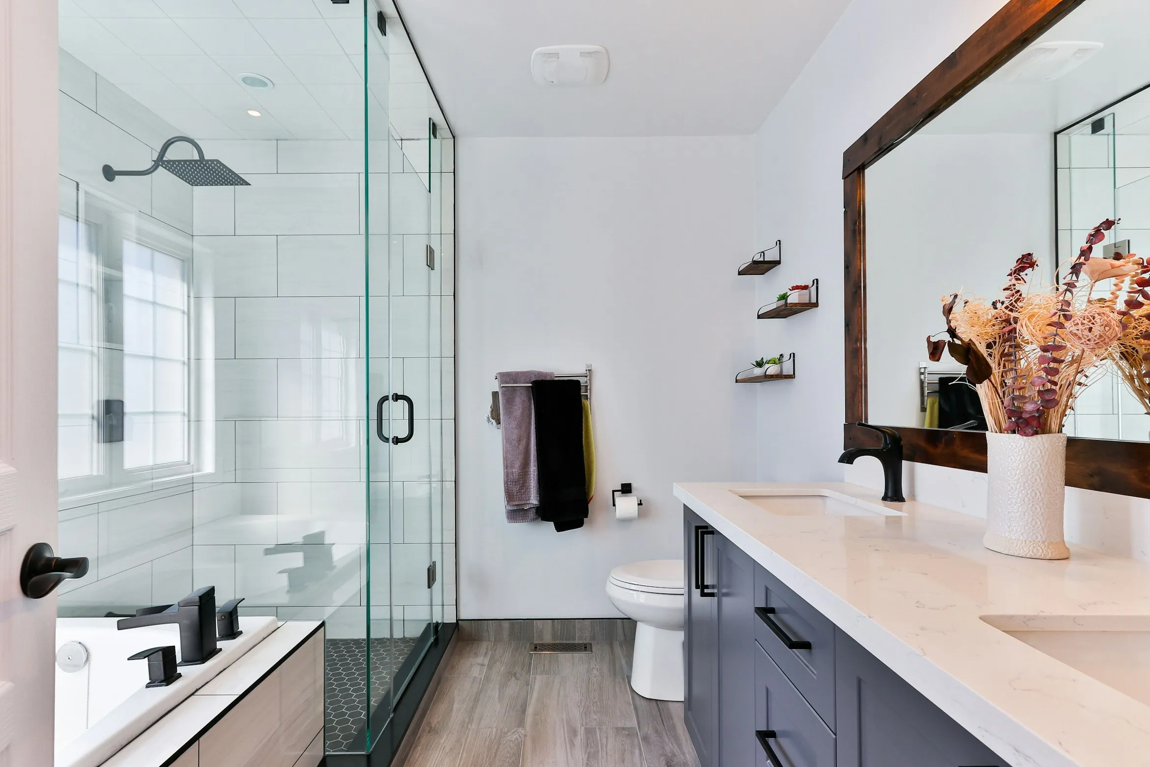 Renovated bathroom with modern fixtures and finishes
